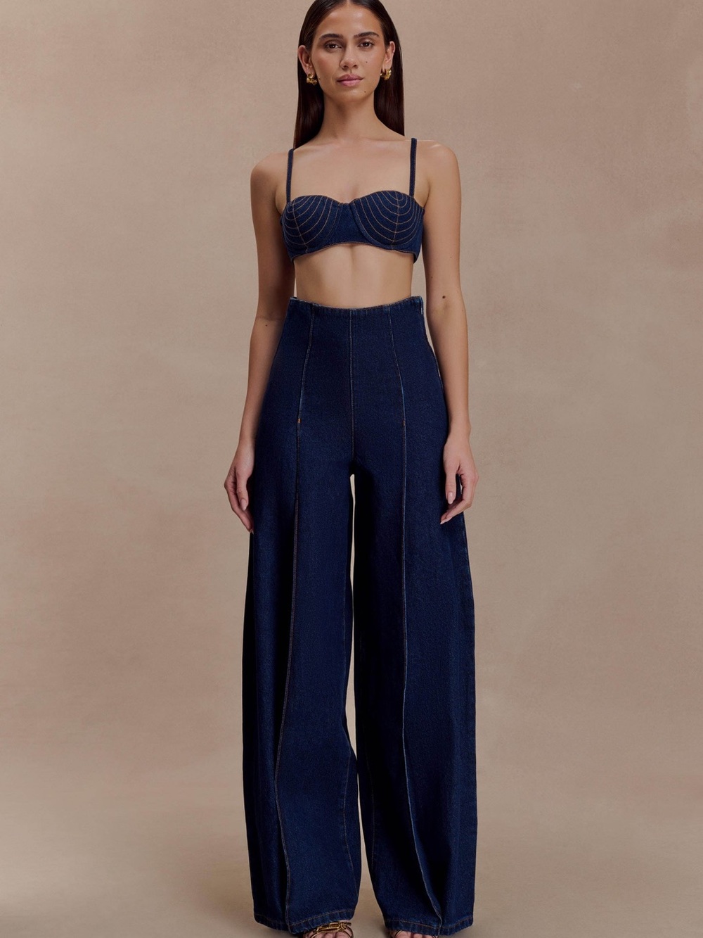 Meshki Beatrix High Rise Wide Leg Jeans Indigo Blue Size 26
